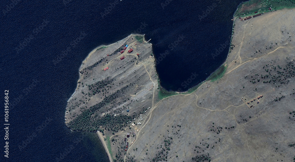Scenic Aerial View of Baikal Lake and Mountains