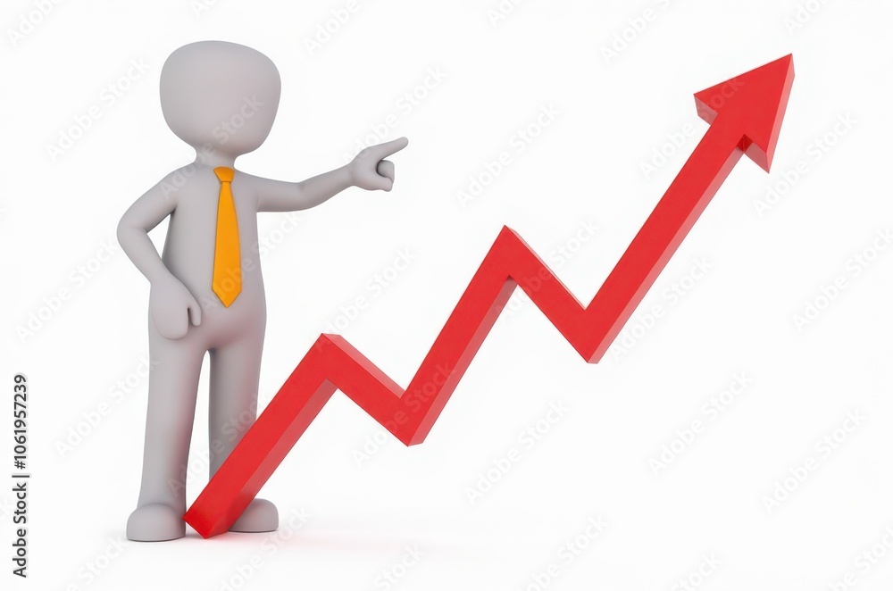 3d man red arrow success chart on white background. 3d man red arrow success chart on white background.