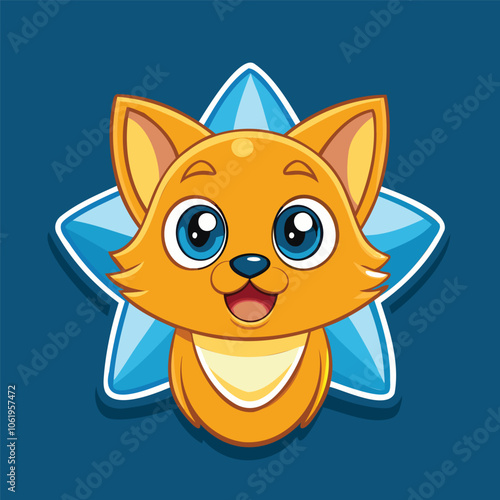 Cute Cartoon Fox with Blue Star Background