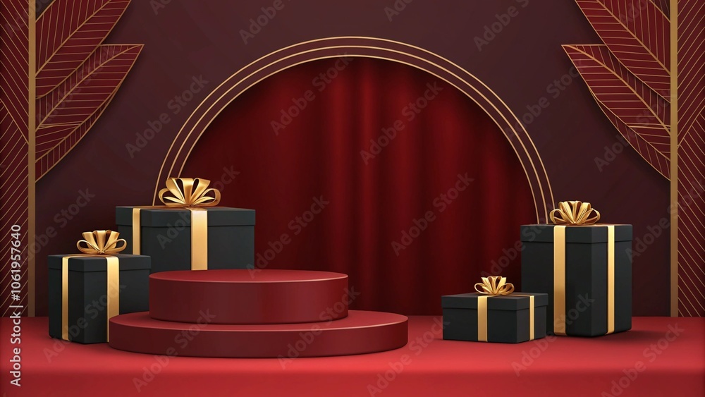 Free Photo template products minimal podium scene with black gifts on drak black celebration Free Photo template products minimal podium scene with black gifts on drak black celebration