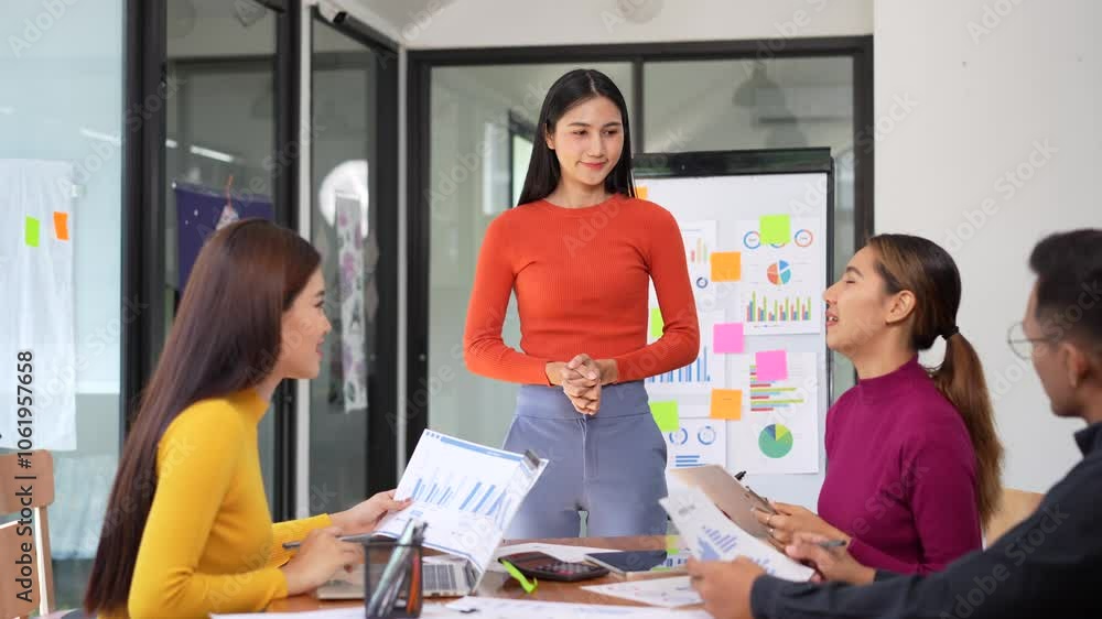 Modern Collaboration Professionals Engaged in Meeting, Woman Presenting Ideas for Teamwork and Productive Discussion on Innovative Concepts. Modern Collaboration Professionals Engaged in Meeting, Woman Presenting Ideas for Teamwork and Productive Discussion on Innovative Concepts.