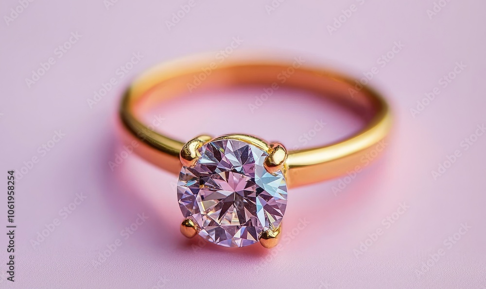 Elegant gold ring with a sparkling diamond, perfect for engagements or special occasions, set on a soft pink background. Elegant gold ring with a sparkling diamond, perfect for engagements or special occasions, set on a soft pink background.