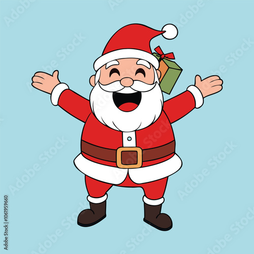 Cheerful Cartoon Santa Claus with Gift