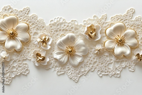 White Flowers and Gold Trim Lace Border