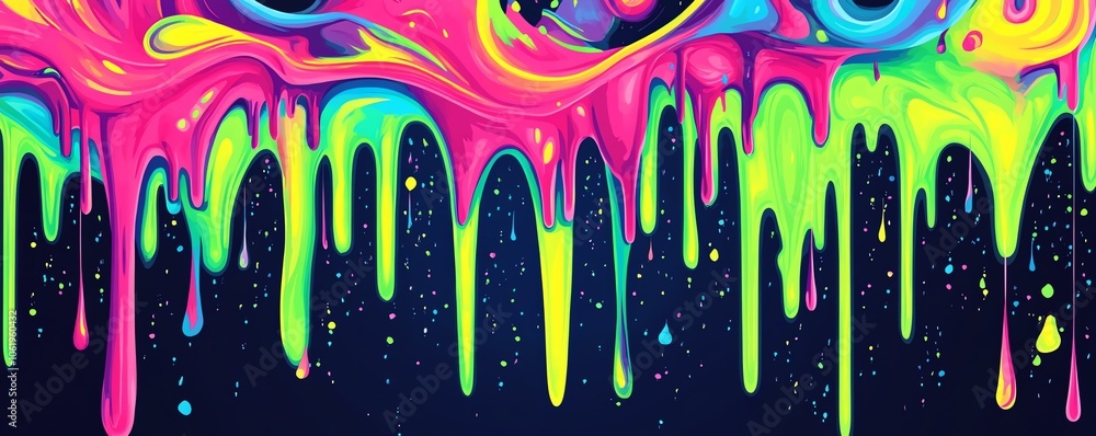 Peinture fluo dégoulinante multicolore sur fond étoilé. Peinture fluo dégoulinante multicolore sur fond étoilé.