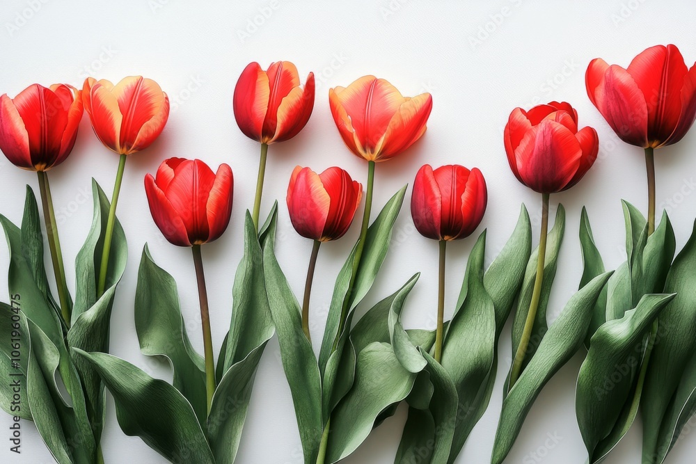 Fototapeta premium Red and Yellow Tulips on White Background