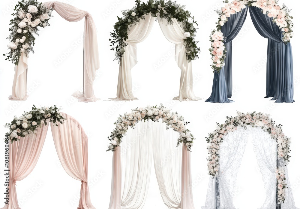 Elegant wedding ceremony arches with floral decor Elegant wedding ceremony arches with floral decor