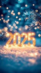 Glittering 2025 New Year Decorations with Festive Bokeh and Holiday Cheer : Generative AI