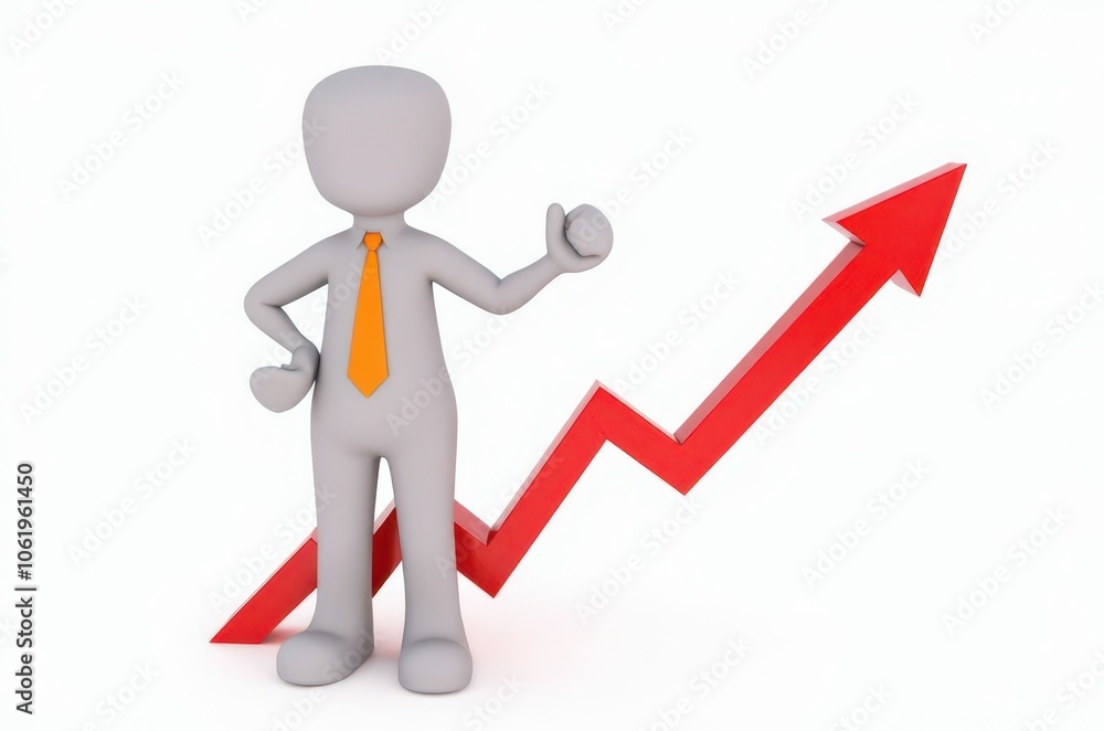 3d man red arrow success chart on white background. 3d man red arrow success chart on white background.