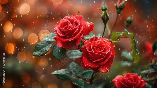 Wallpaper Mural Blooming roses in autumn rain Torontodigital.ca