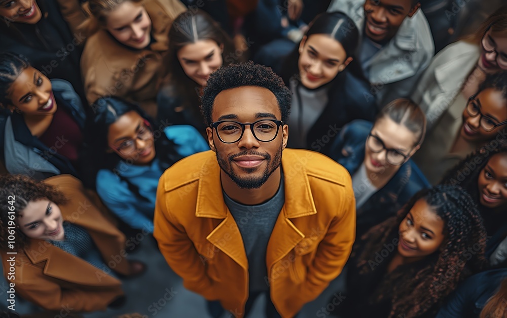 A confident figure standing tall among a diverse crowd, symbolizing business leadership and the essence of success A confident figure standing tall among a diverse crowd, symbolizing business leadership and the essence of success