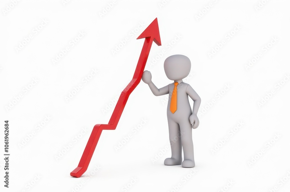 3d man red arrow success chart on white background. 3d man red arrow success chart on white background.