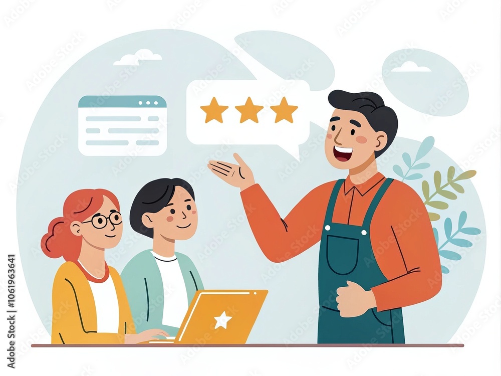 A cheerful male instructor engages two attentive students in a learning environment, promoting positive feedback and collaboration. A cheerful male instructor engages two attentive students in a learning environment, promoting positive feedback and collaboration.
