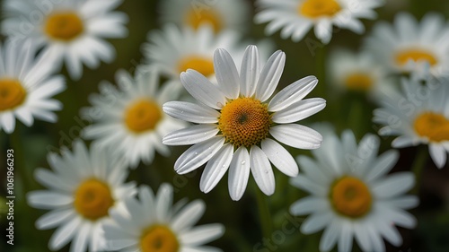 Delicate daisy with white petals, flower blossom in floral bloom, spring nature through summer plant life, botanical meadow with fresh charm.