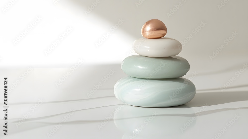 The stack of Zen balanced pebbles, wellness spa decor The stack of Zen balanced pebbles, wellness spa decor