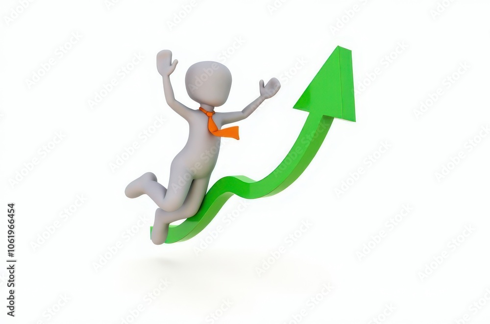 3d man red arrow success chart on white background. 3d man red arrow success chart on white background.