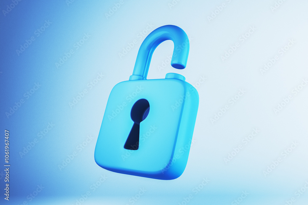 Blue padlock icon on a gradient background representing security and protection. 3D Rendering Blue padlock icon on a gradient background representing security and protection. 3D Rendering