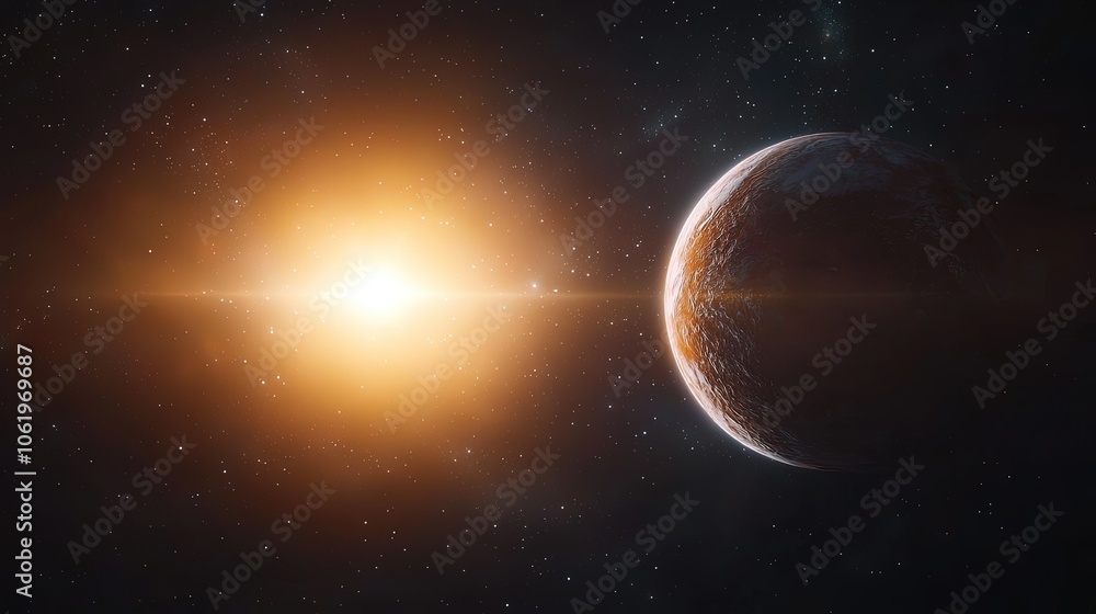 Celestial View of a Distant Planet Against a Bright Sun Celestial View of a Distant Planet Against a Bright Sun