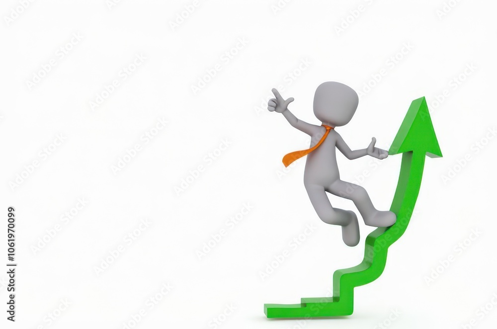3d man red arrow success chart on white background. 3d man red arrow success chart on white background.