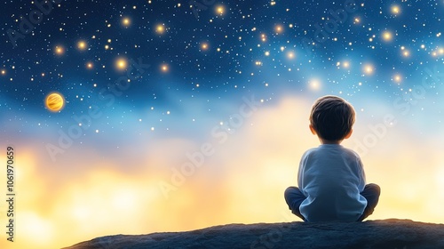 A Child Wondering Under a Starry Sky