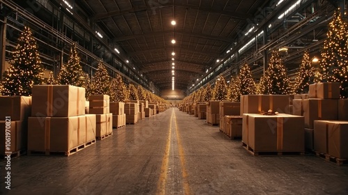 Magical Holiday Warehouse Filled with Christmas Trees