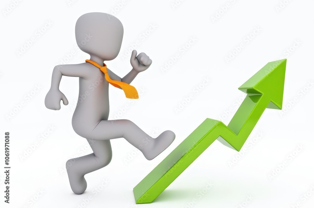 3d man red arrow success chart on white background. 3d man red arrow success chart on white background.