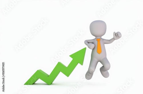 3d man red arrow success chart on white background.