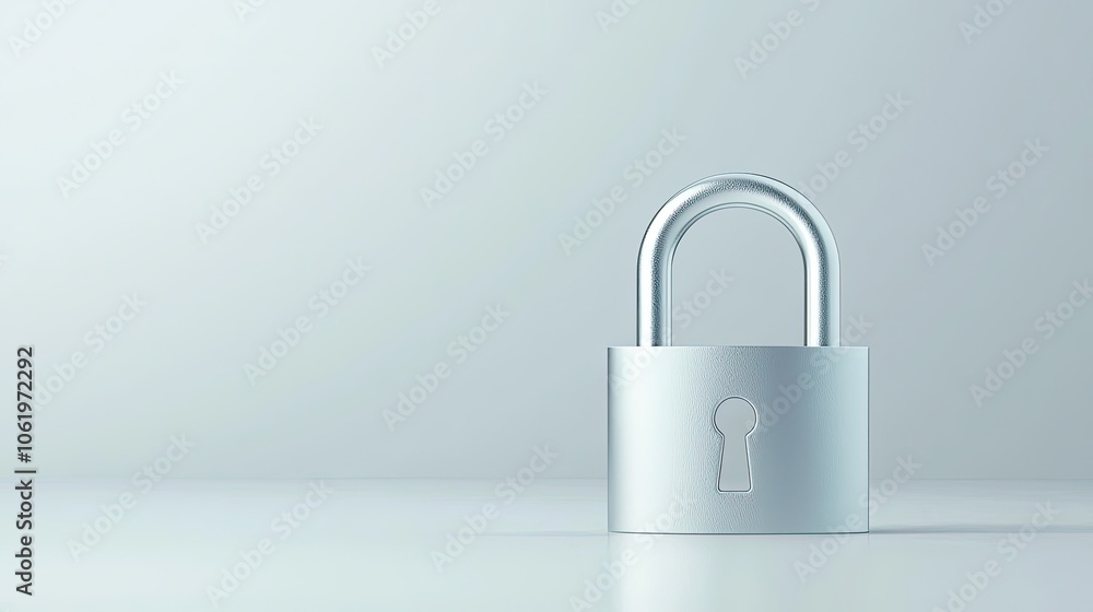 Sleek Silver Padlock on Minimalist Background Sleek Silver Padlock on Minimalist Background