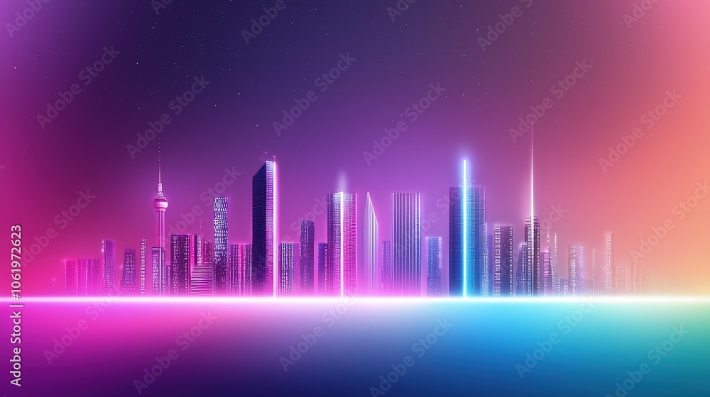 Vibrant Neon Cityscape at Dawn Vibrant Neon Cityscape at Dawn