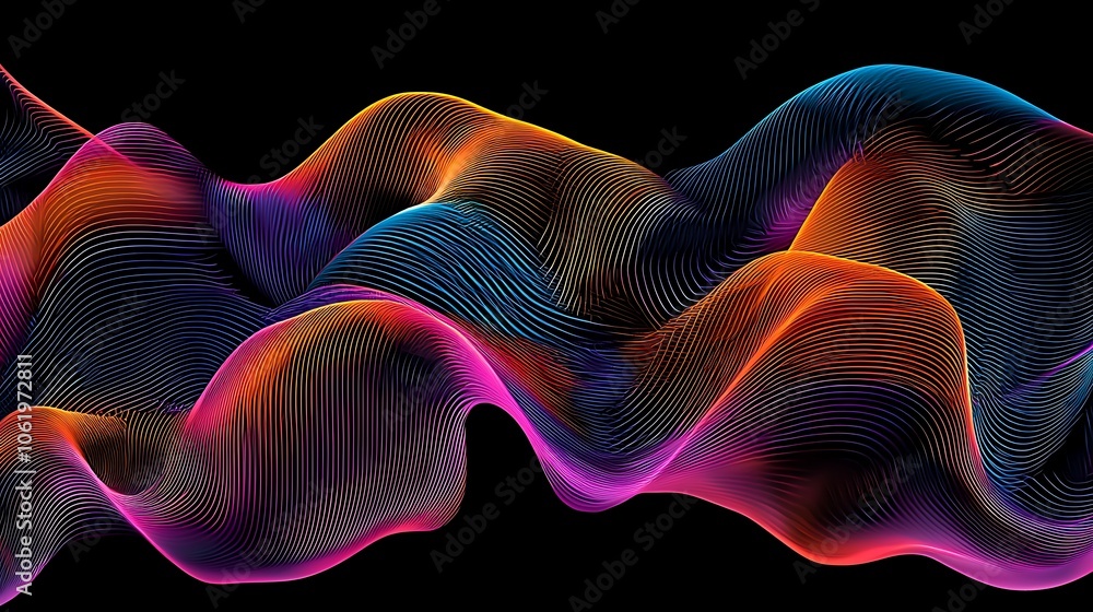Abstract wavy line art on a black background. Abstract wavy line art on a black background.
