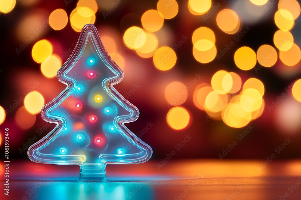 Festive LED Christmas Tree Figurine with Colorful Bokeh Lighting Creating Holiday Atmosphere : Generative AI Festive LED Christmas Tree Figurine with Colorful Bokeh Lighting Creating Holiday Atmosphere : Generative AI