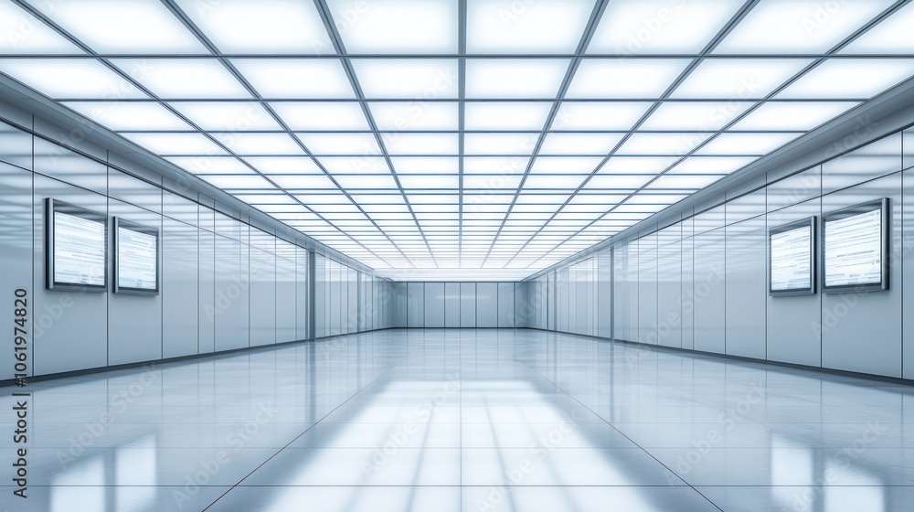 A modern, minimalist hallway with bright lighting and sleek surfaces. A modern, minimalist hallway with bright lighting and sleek surfaces.
