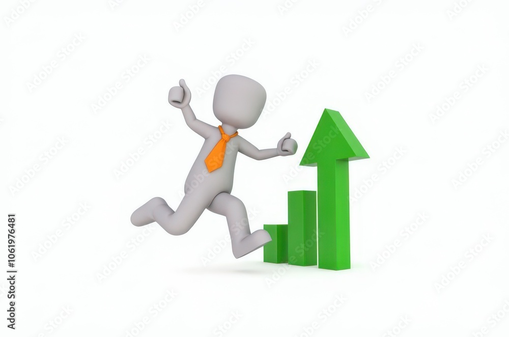 3d man red arrow success chart on white background. 3d man red arrow success chart on white background.