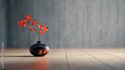 Elegant Chinese Calligraphy in Decorative Vase photo