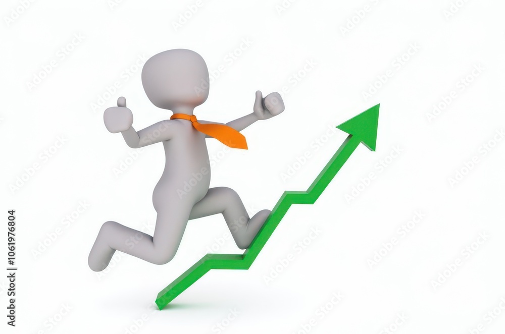 3d man red arrow success chart on white background. 3d man red arrow success chart on white background.