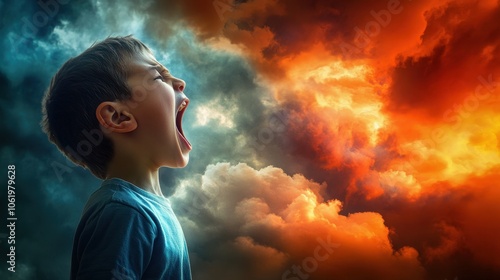 Emotionally Charged Child Against Dramatic Sky