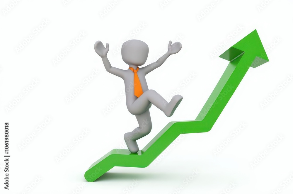 3d man red arrow success chart on white background. 3d man red arrow success chart on white background.