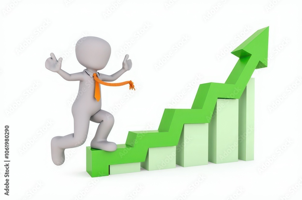 3d man red arrow success chart on white background. 3d man red arrow success chart on white background.