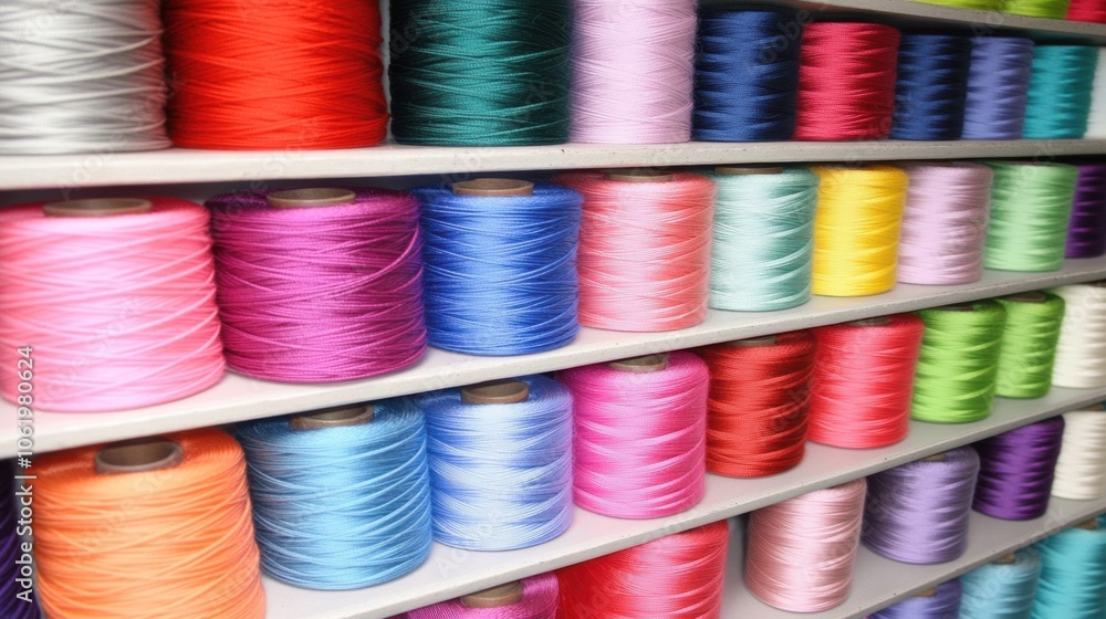 Colorful Spools of Thread in a Craft Room Display Colorful Spools of Thread in a Craft Room Display