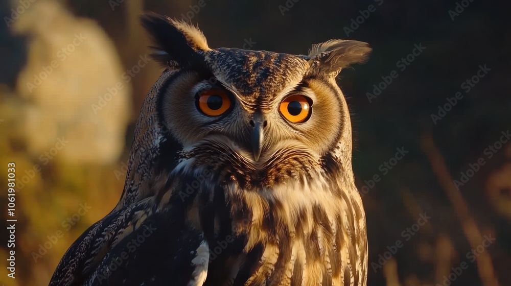 Obraz premium Majestic Owl with Striking Orange Eyes in Nature