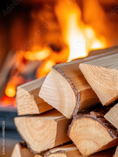Organized Firewood Storage Next to Classic Fireplace