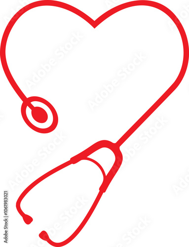 Stethoscope with red heart shaped cord isolated on white