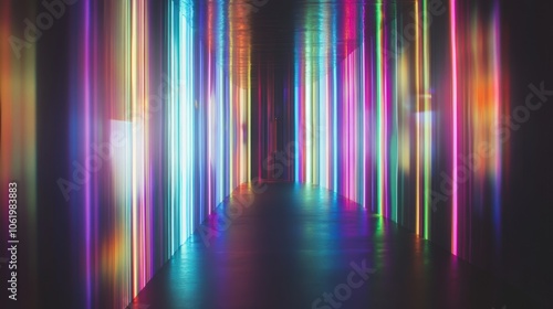 Vibrant and colorful abstract hallway with glowing lights