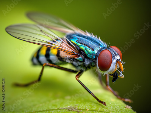 fly on green leaf closeup