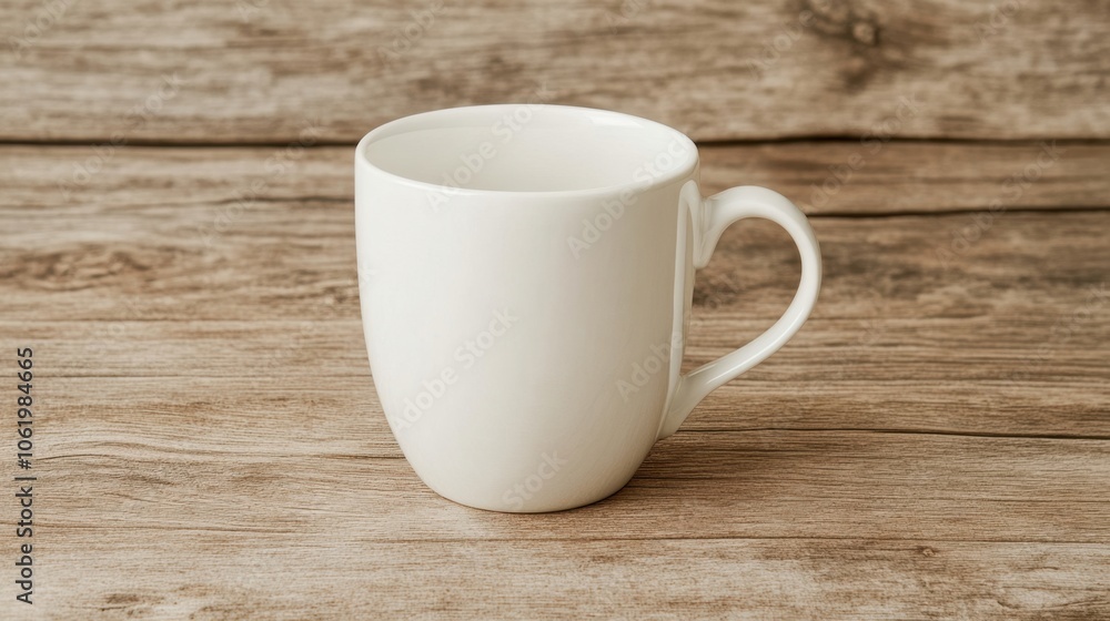 Simple White Mug on Wooden Table Surface Simple White Mug on Wooden Table Surface