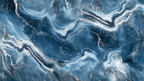 A close-up of blue and white marble with a swirling pattern