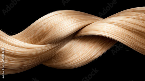 Obraz na płótnie A beautiful close-up of flowing blonde hair twisted elegantly against a black background, showcasing its texture and shine. w salonie