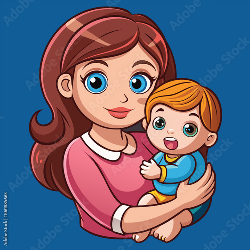 Cartoon Mother Holding Baby Illustration