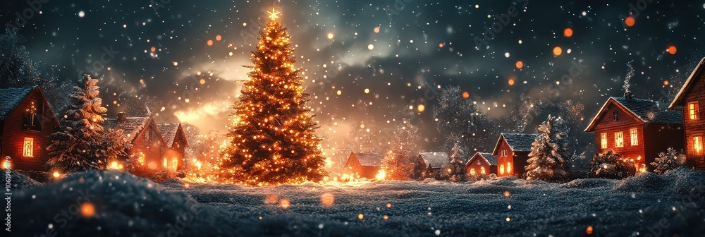A snowy scene with a Christmas tree and a snowy scene A snowy scene with a Christmas tree and a snowy scene