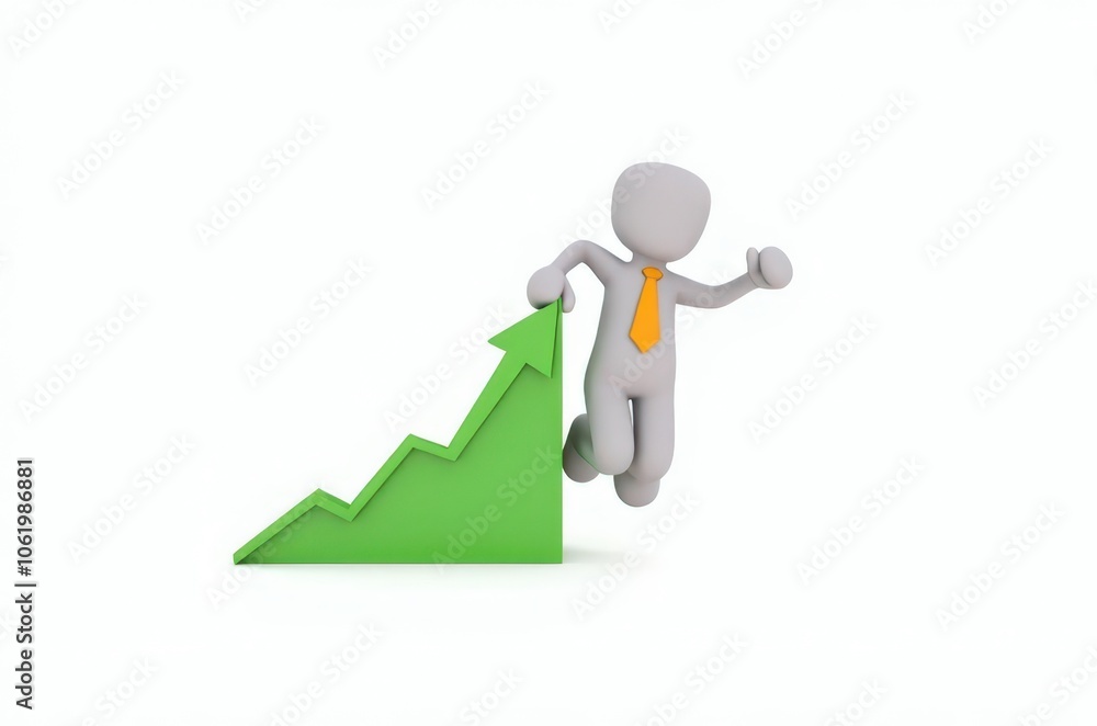 3d man red arrow success chart on white background. 3d man red arrow success chart on white background.